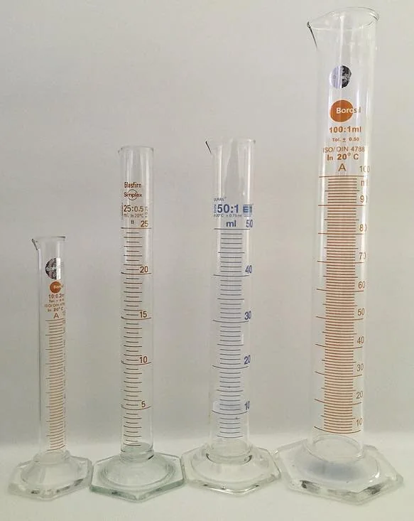 Graduated measuring cylinders in different capacities