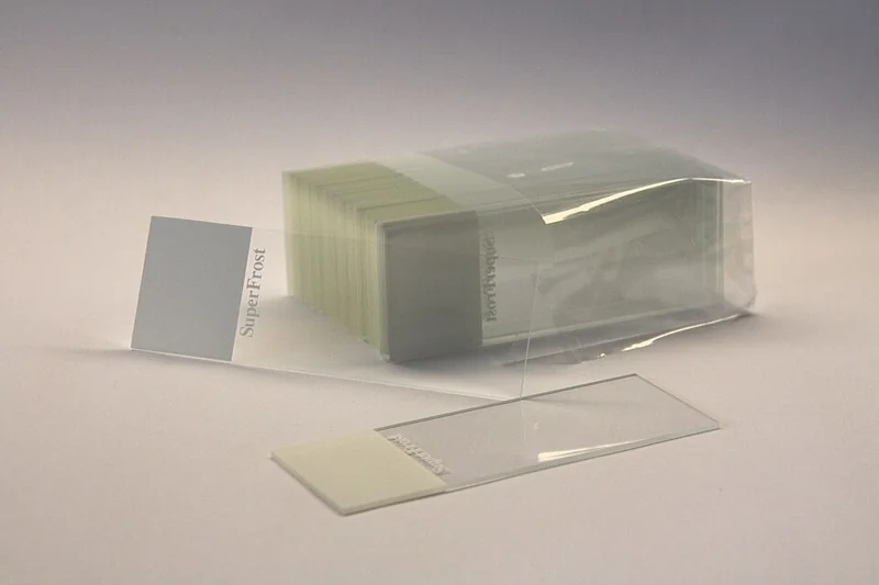 Glass microscope slides with a storage box