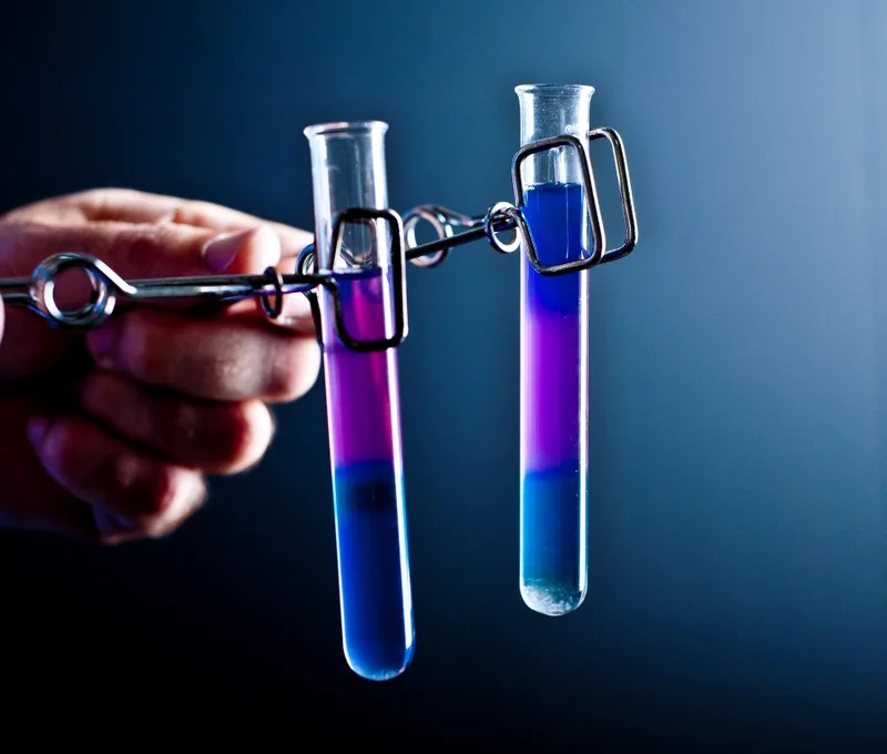 Two glass test tubes held in spring clamps